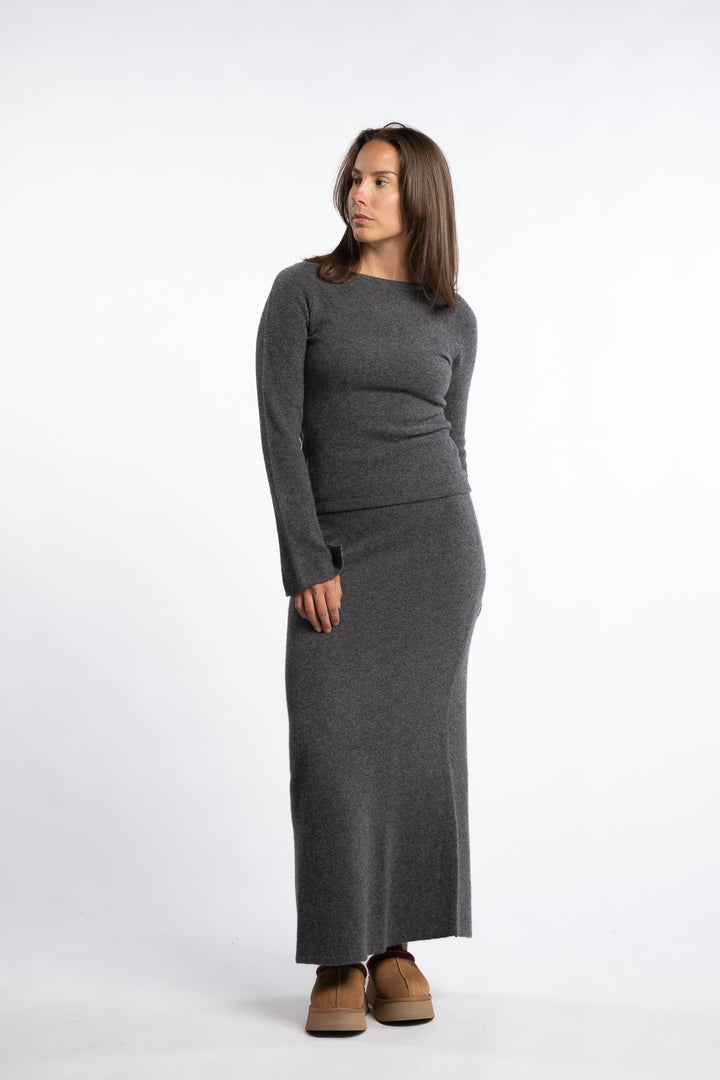 Jana Knit Skirt - Dark Grey Melange
