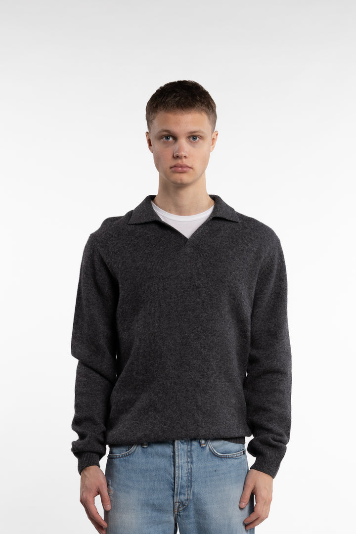 Karl Lambswool Polo Knit Dk. Grey