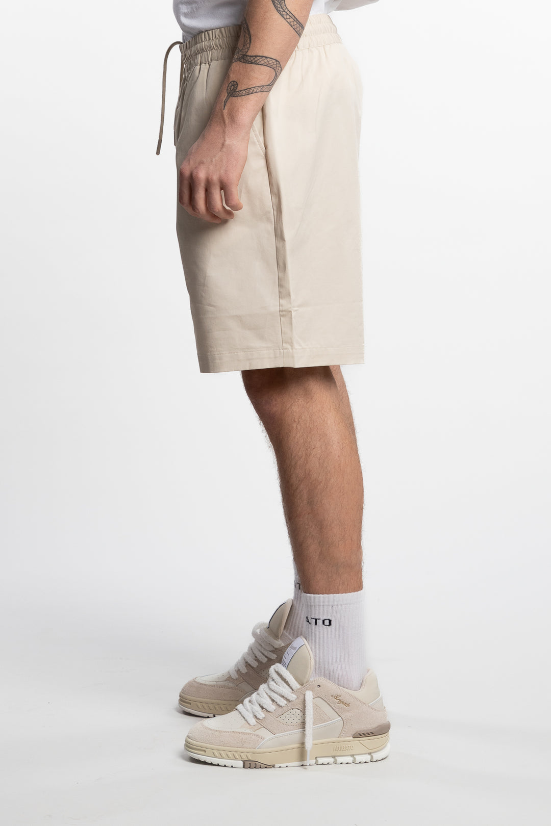 Stitch Embroidered Shorts Pale Beige