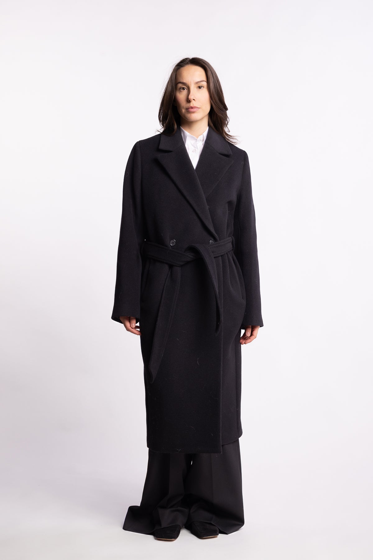 Charlotte Wool Belted Coat- Black