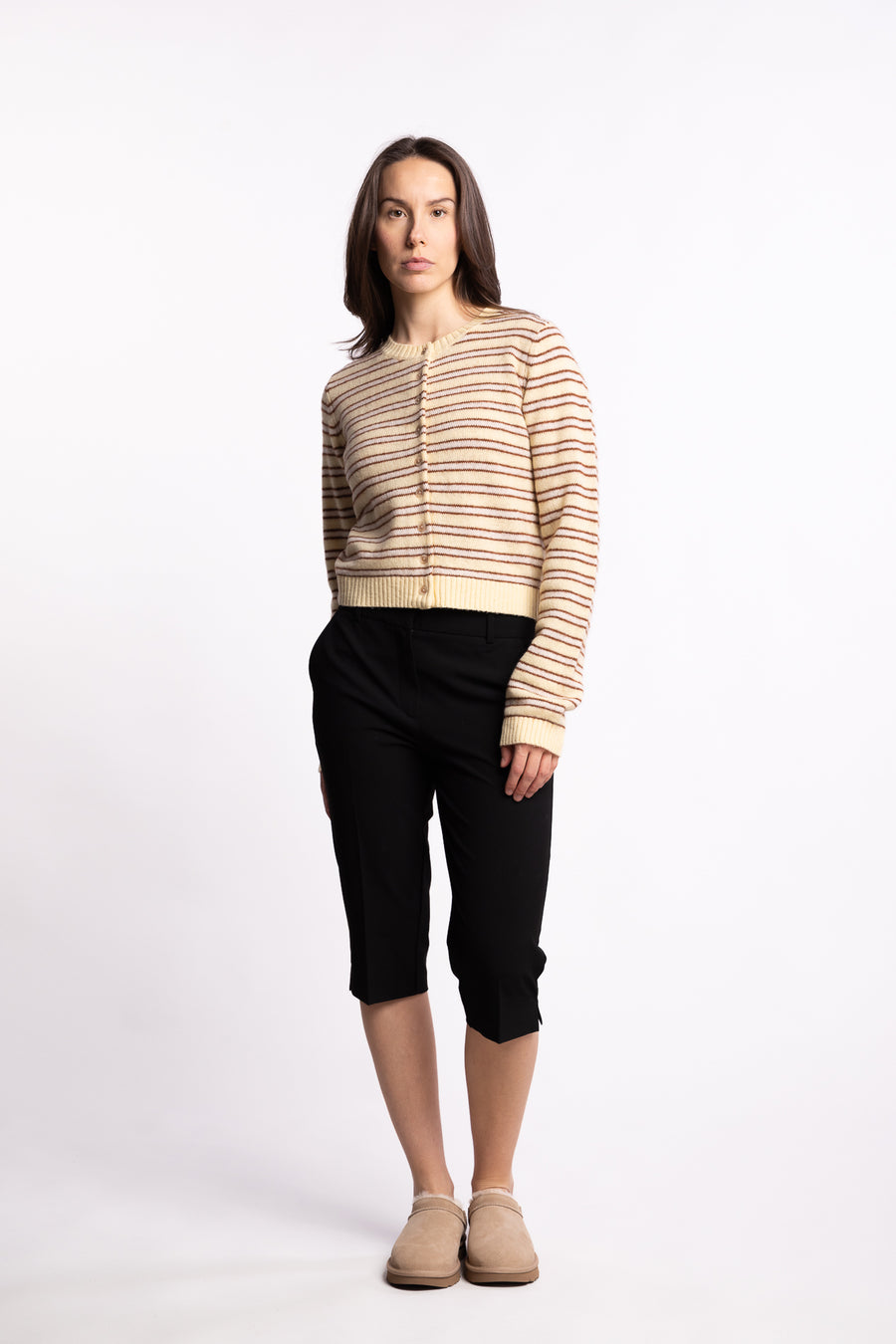 Stripe Wool Cardigan- Lt Yellow Stripe