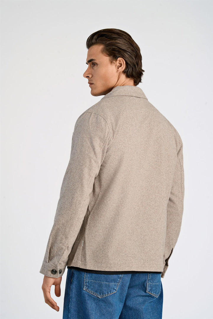 Cropped Length Overshirt Dark Sand Melange