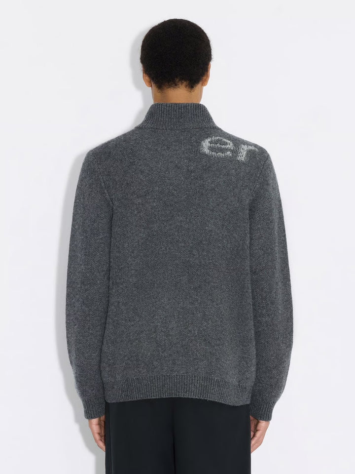 Haza Logo Zip Cardigan Dark Grey Mix