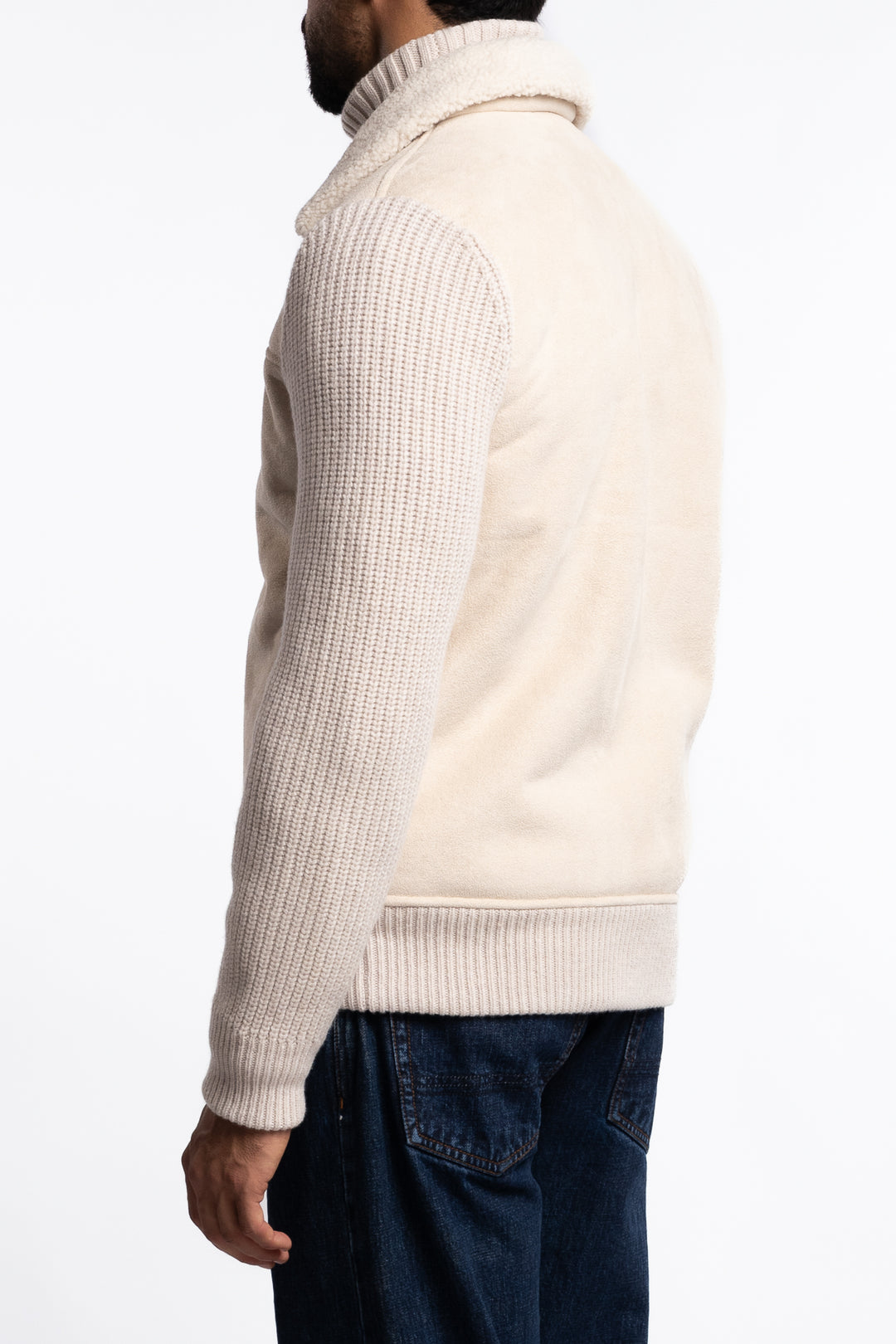 Eco-Mouton Jacket With Knit Sleeves Cream