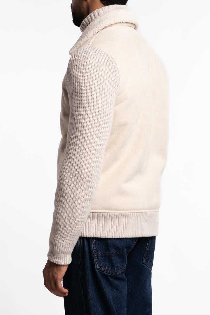 Eco-Mouton Jacket With Knit Sleeves Cream