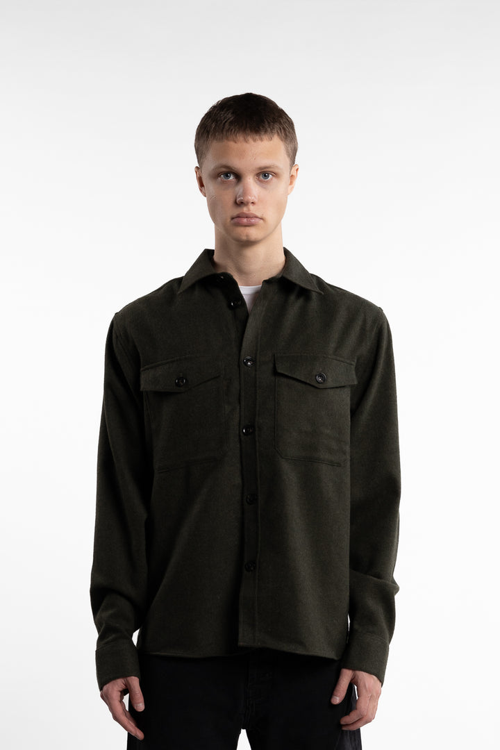 Flat Wool Overshirt Forest Green