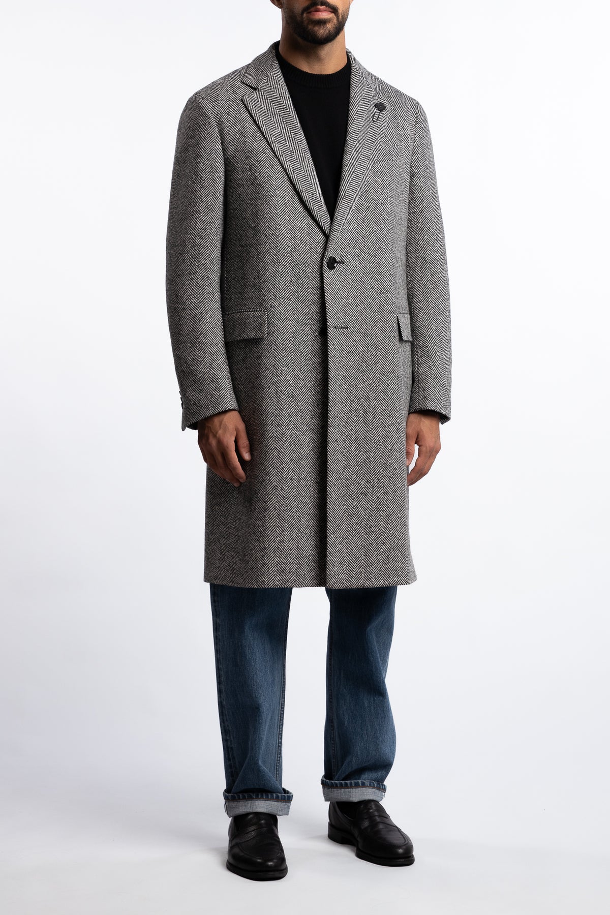 Wool Herringbone Coat Black/White