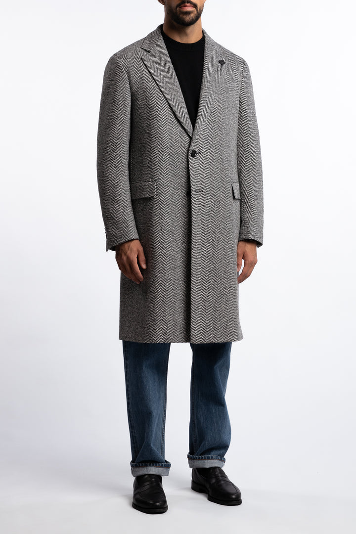 Wool Herringbone Coat Black/White