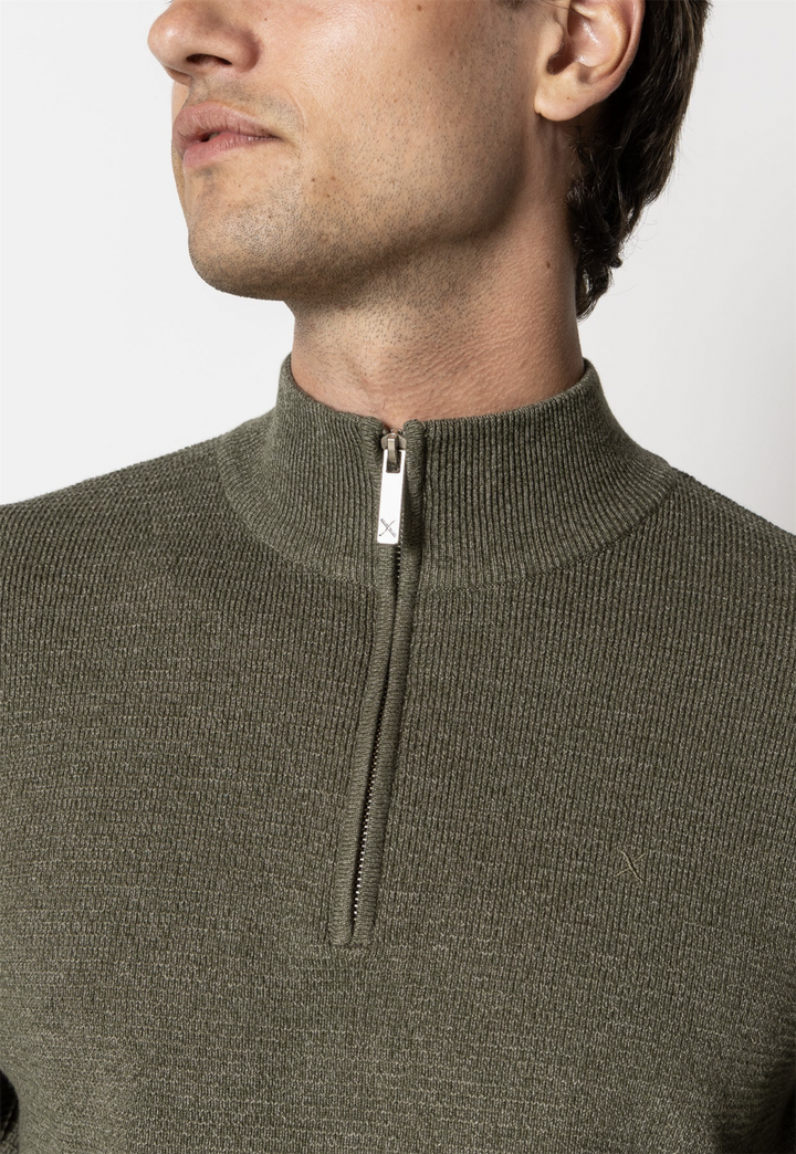 Oscar Half-Zip Knit Army Melange