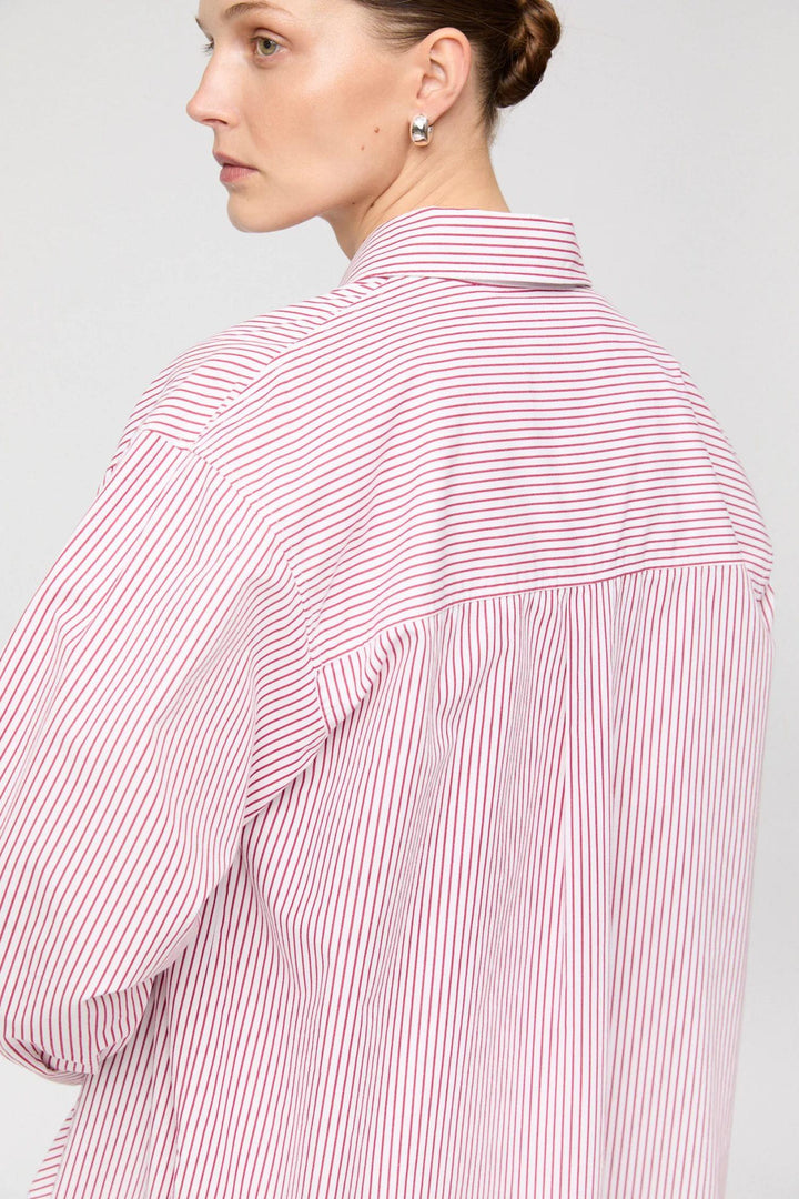 Coastal Shirt- White Red Pinstripe