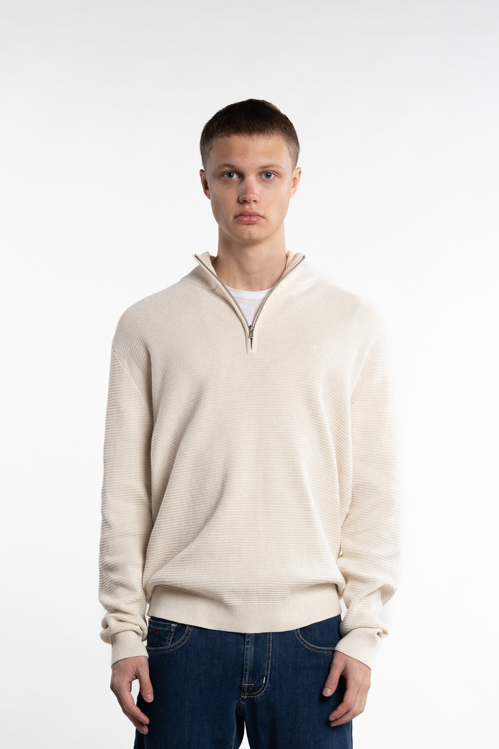 Oscar Half-Zip Knitted Jumper Ecru Melange