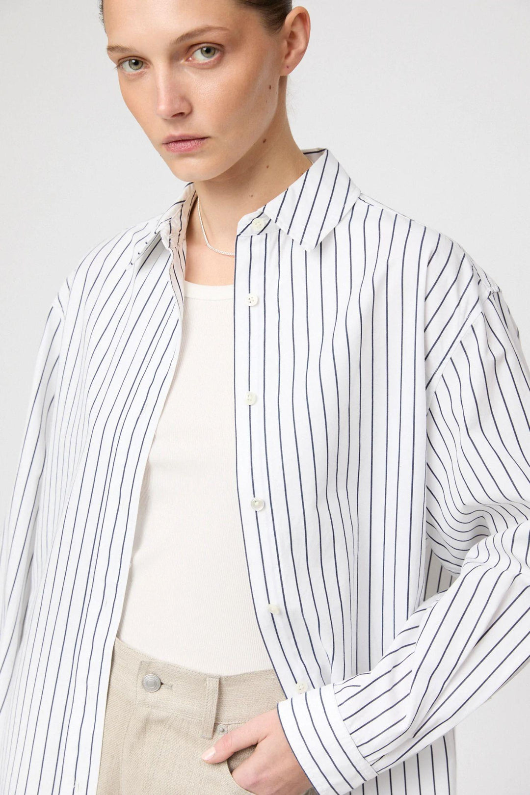 Poplin Workwear- Black White Stripe