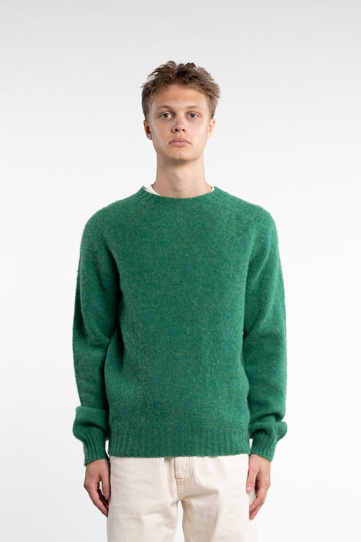 Brushed Shetland Crew Neck Jumper Pixie Green