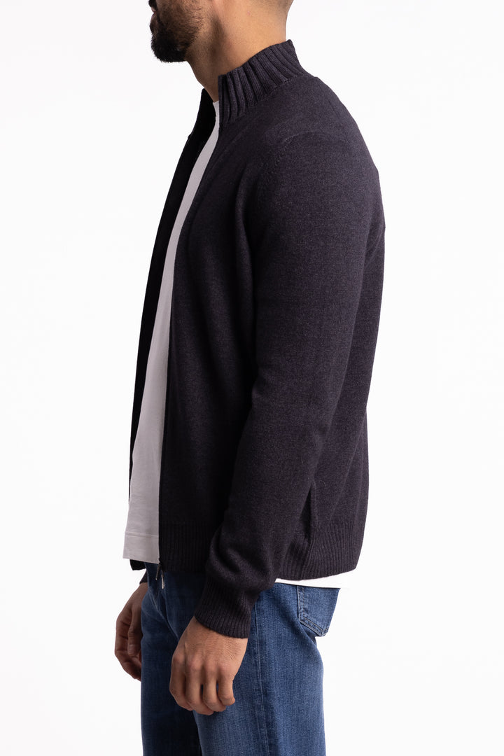Wool/Cashmere Washed Full Zip Brown