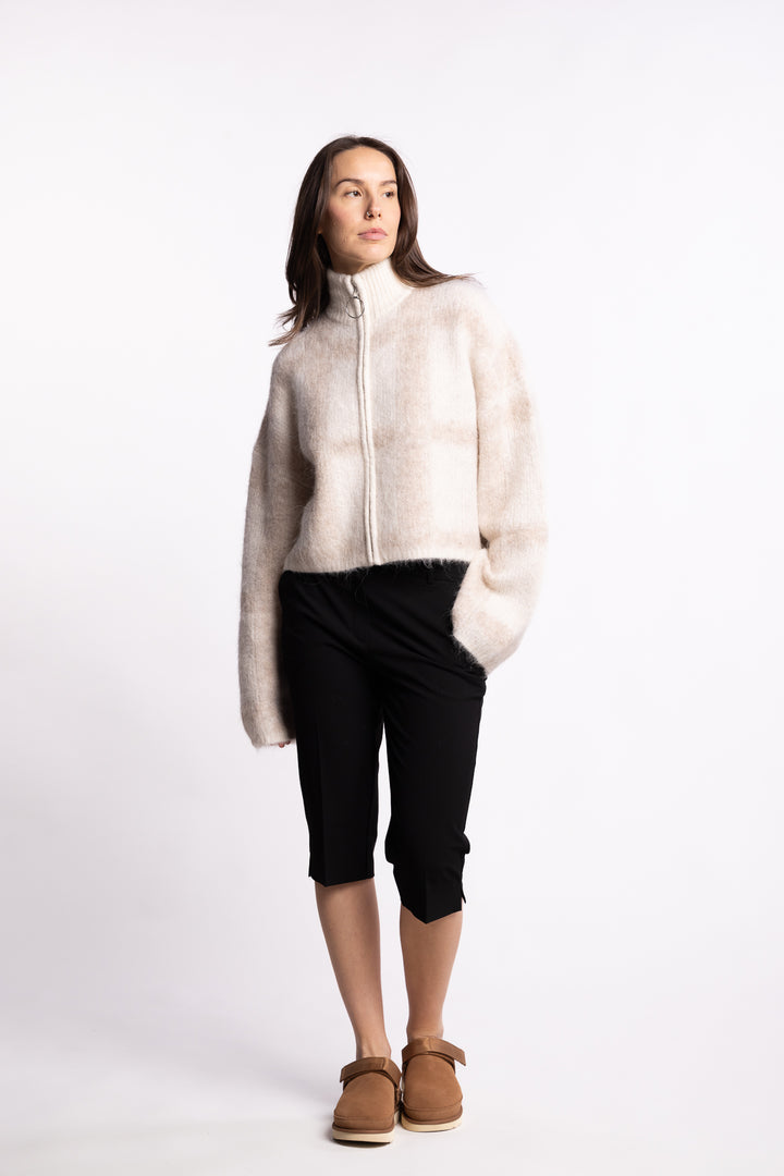 Tine Light Check Cardigan- Lt Brown Mix