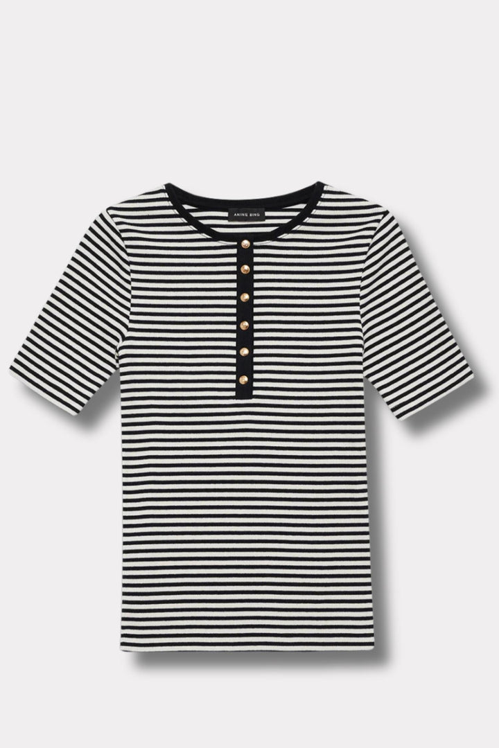 Alessia Tee - Cream and Black Stripe