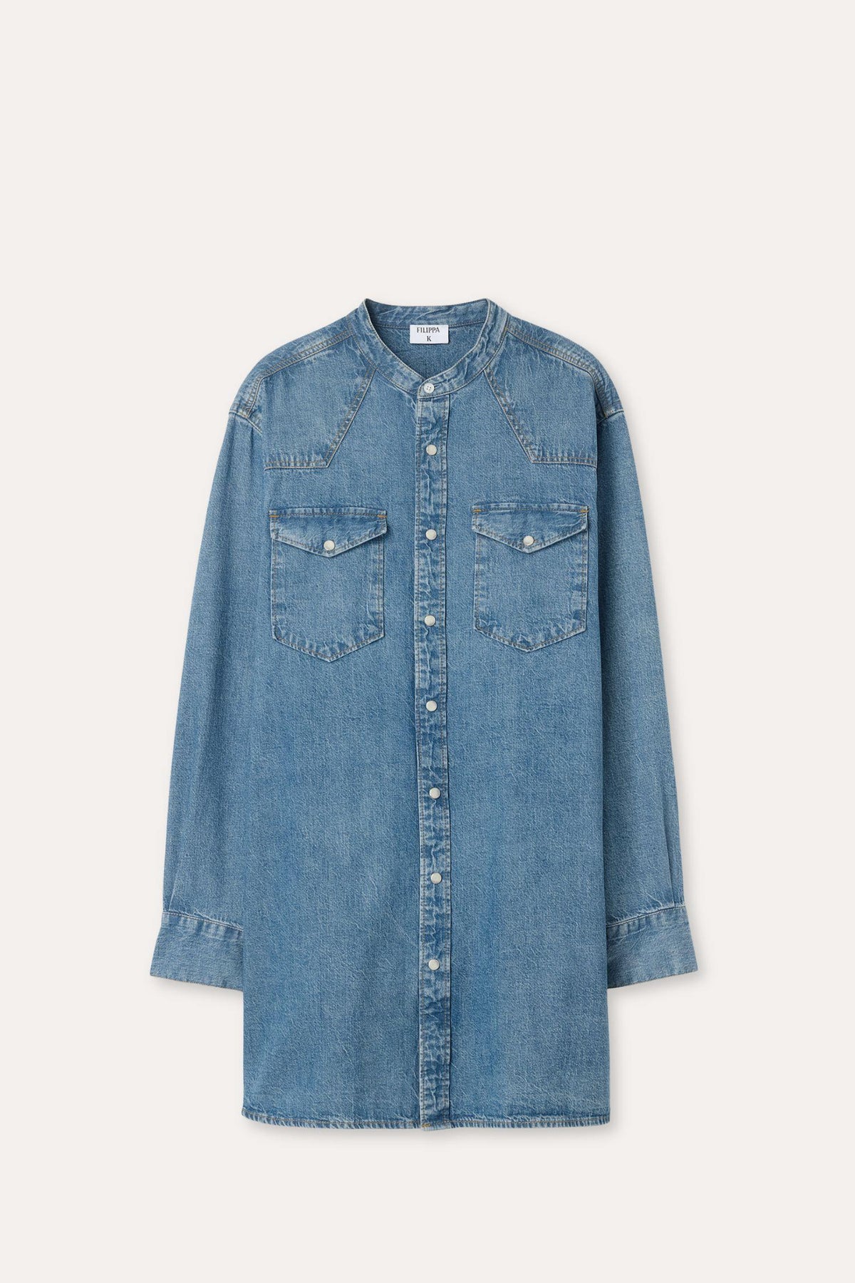 Western Denim Shirt Dress Washed Mid Blue