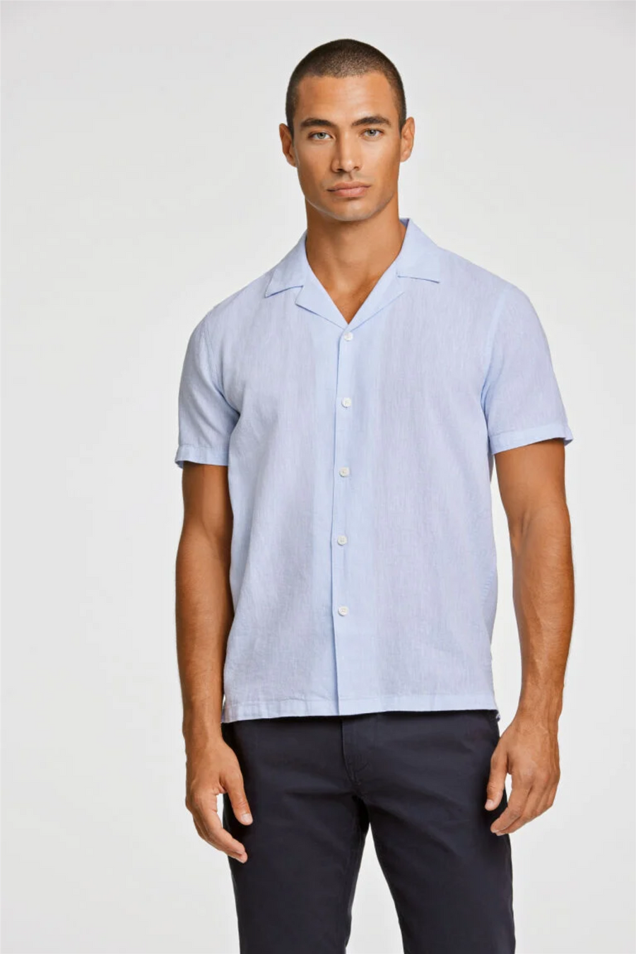 Casual Linen Blend Resort S/S Light Blue
