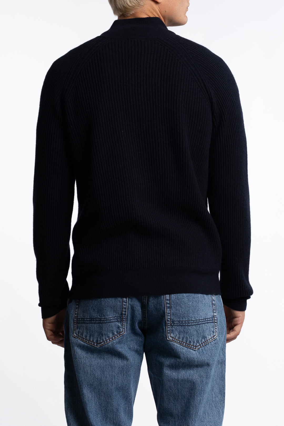 Knitted Full-zip Wool Sweater Navy