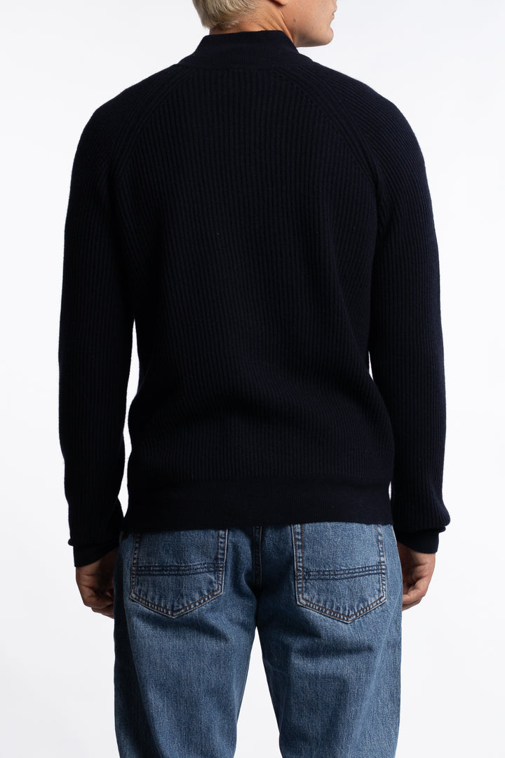 Knitted Full-zip Wool Sweater Navy