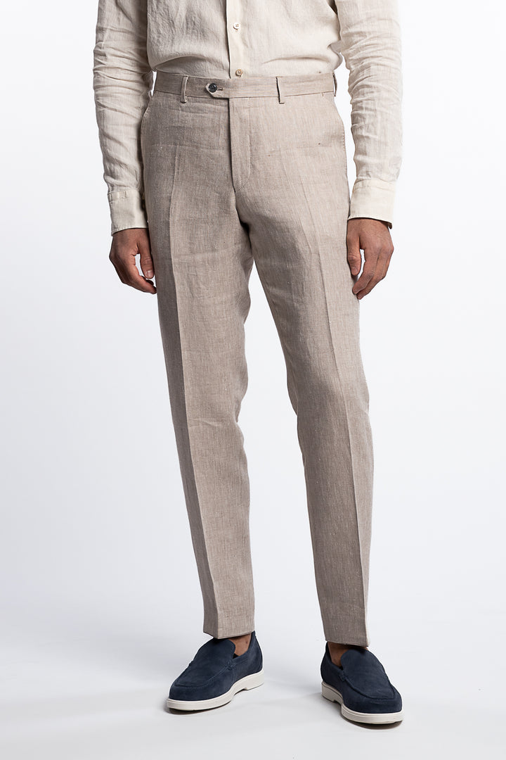 Denz Slim Fit Linen Trousers Trench Beige