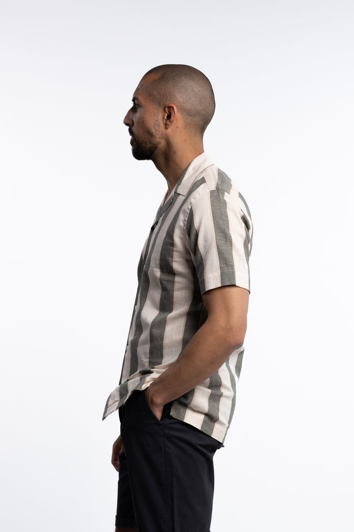 Striped Linen/Cotton Shirt S/S Army