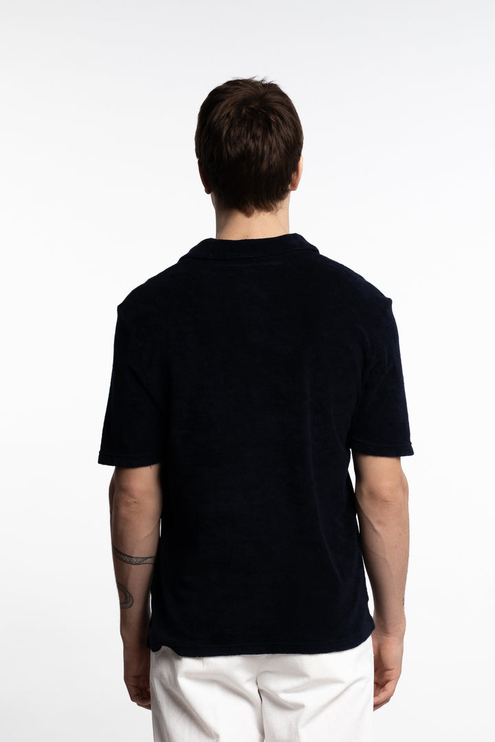 Terrycloth Polo T-Shirt Short Sleeve Navy