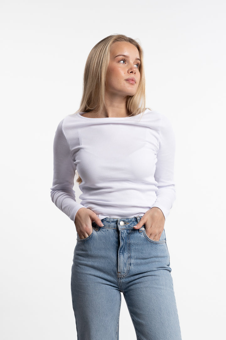Petronella Rib Boatneck- White
