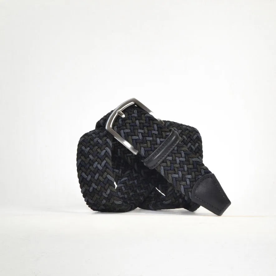 Classic Multi Colour Elastic Woven Belt Navy/Khaki/Charcoal/Grey 3,5 cm