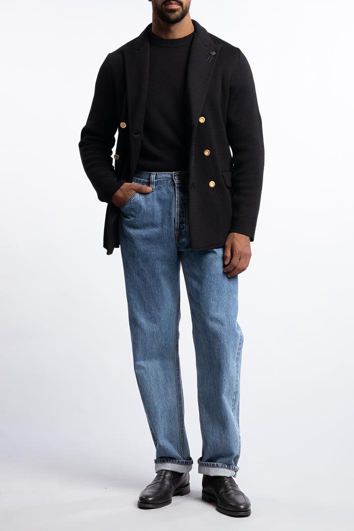 Knitted Wool Peacoat Black