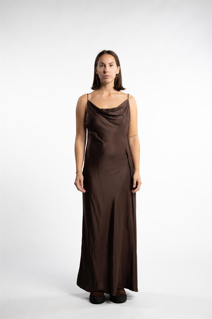 Eila Pleat Dress- Dk. Brown