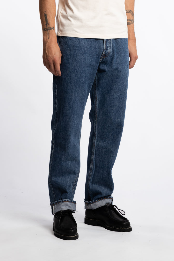 14,2 Oz 5-Pocket Mid-Waist Japanese Selvedge Denim Bleach Wash