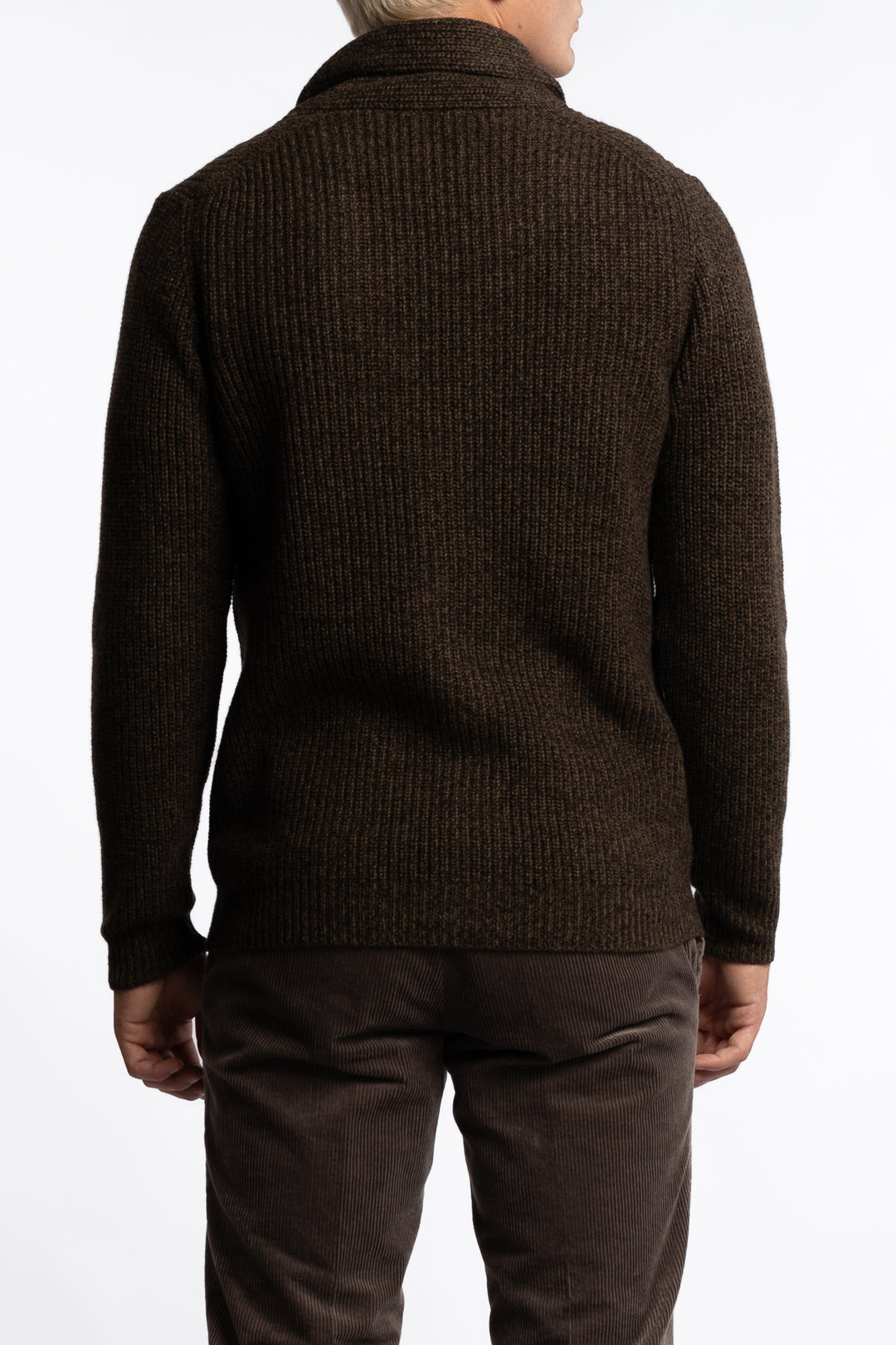 Shawl Collar Wool Cardigan Brown Melange