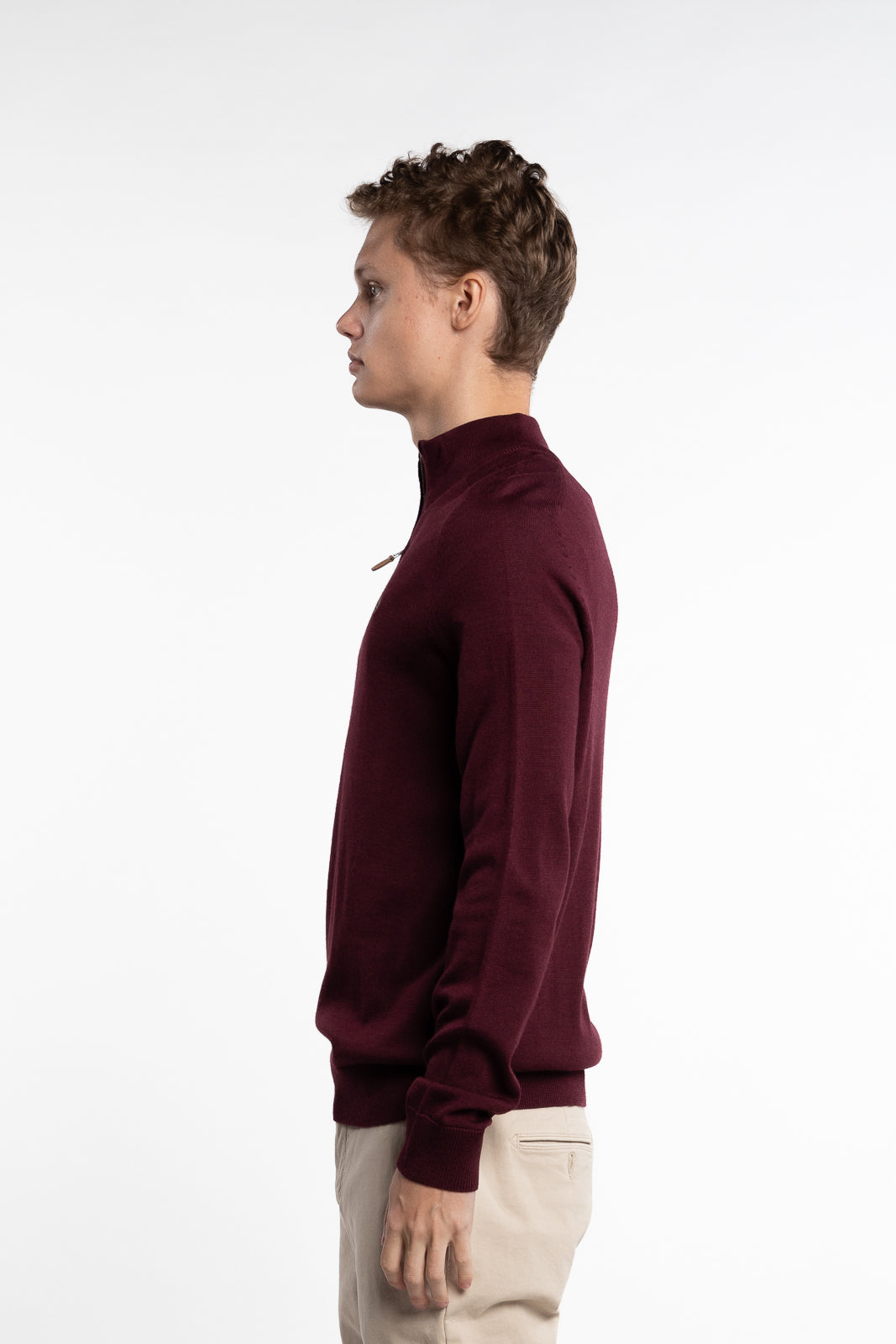 Merino John Zip Wine Red