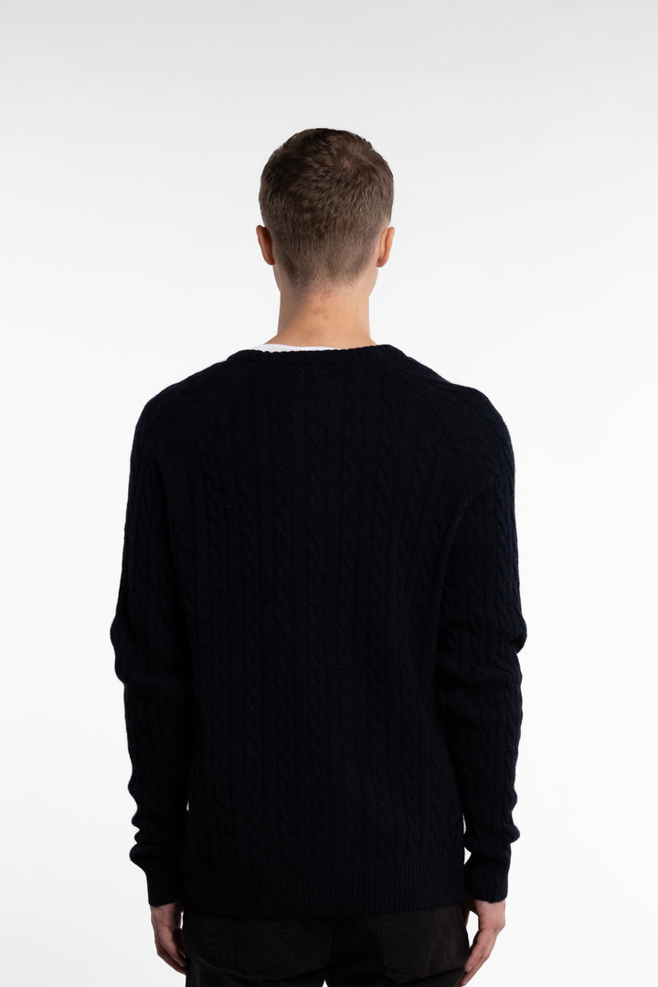 Lambswool Raglan Cable O-Neck Navy