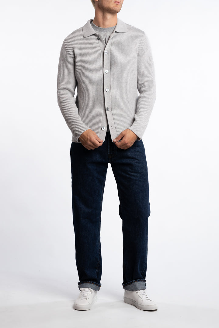 Cashmere Ribbed Knit Shirt Grey