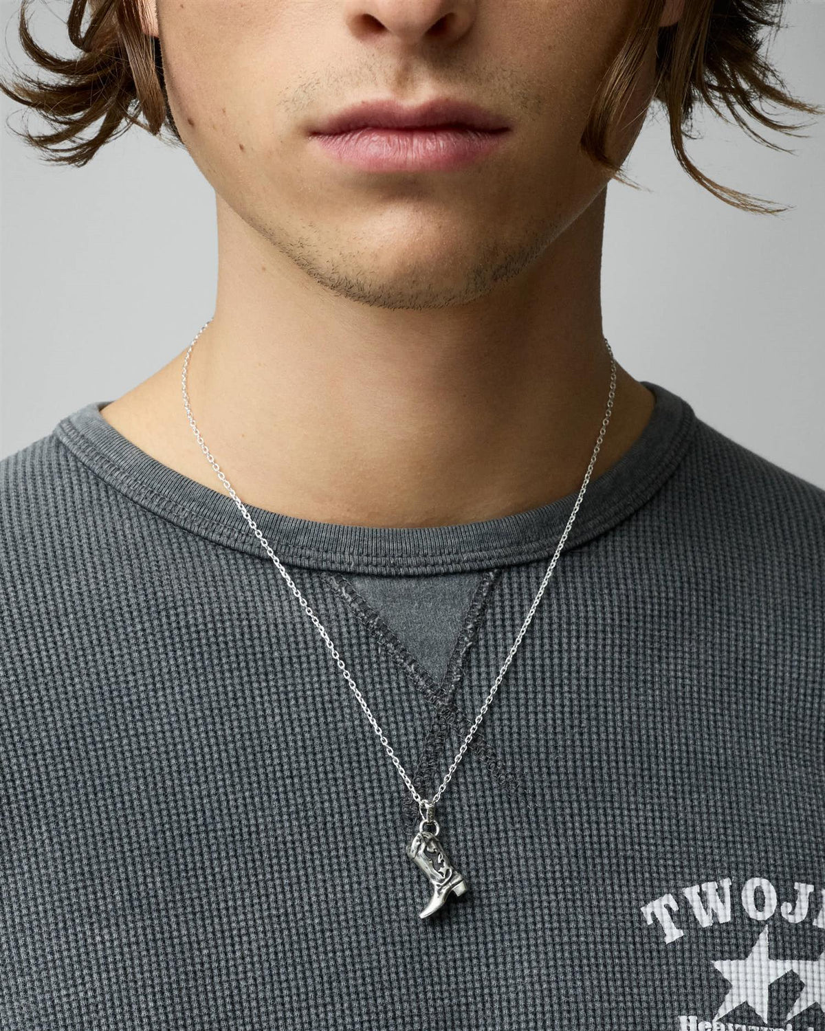 Cowboy Boot Necklace Silver