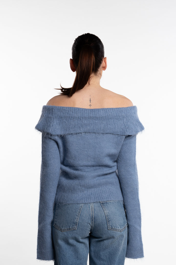 Off Shoulder Cardigan - Blue