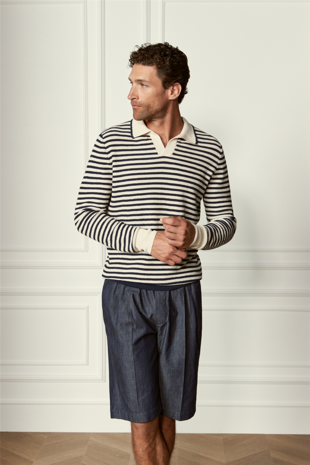 Striped Knitted Skipper Polo Off-White/Blue