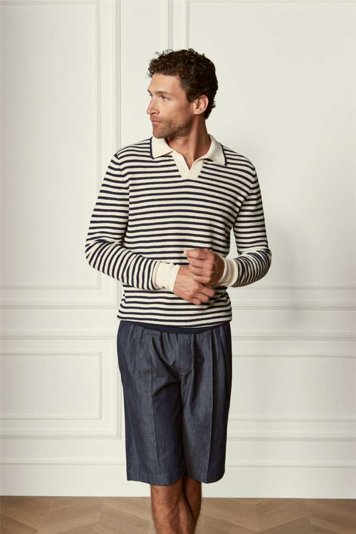 Striped Knitted Skipper Polo Off-White/Blue