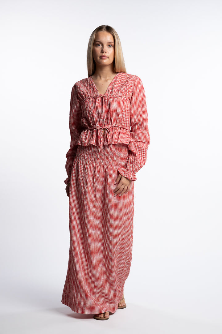 Indiana long smock skirt - Poppy Red Checked