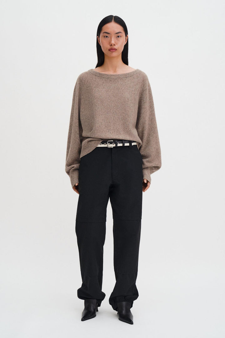 Wool Yak Boatneck Sweater- Taupe Beige