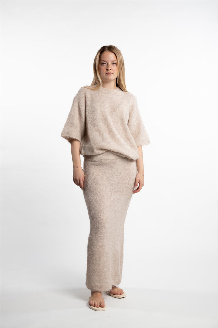 Fluffy Knit Skirt- Sand