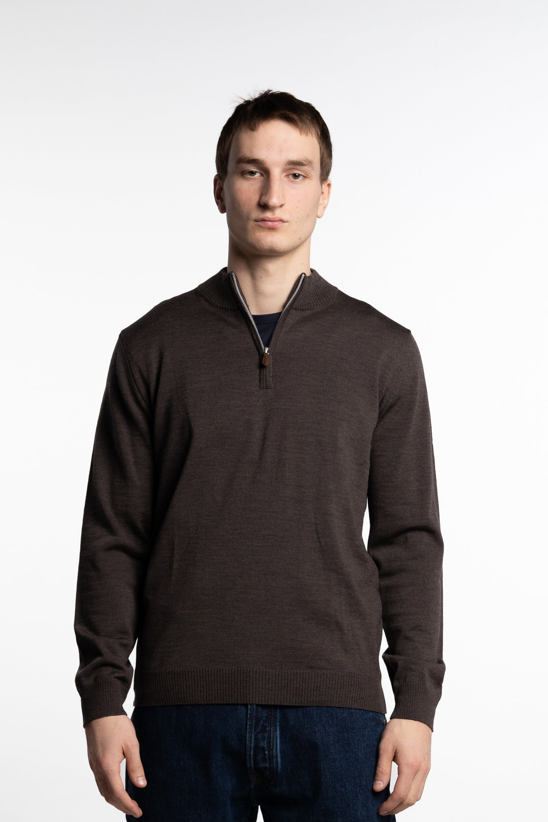 Merino Wool Half Zip Dk. Brown