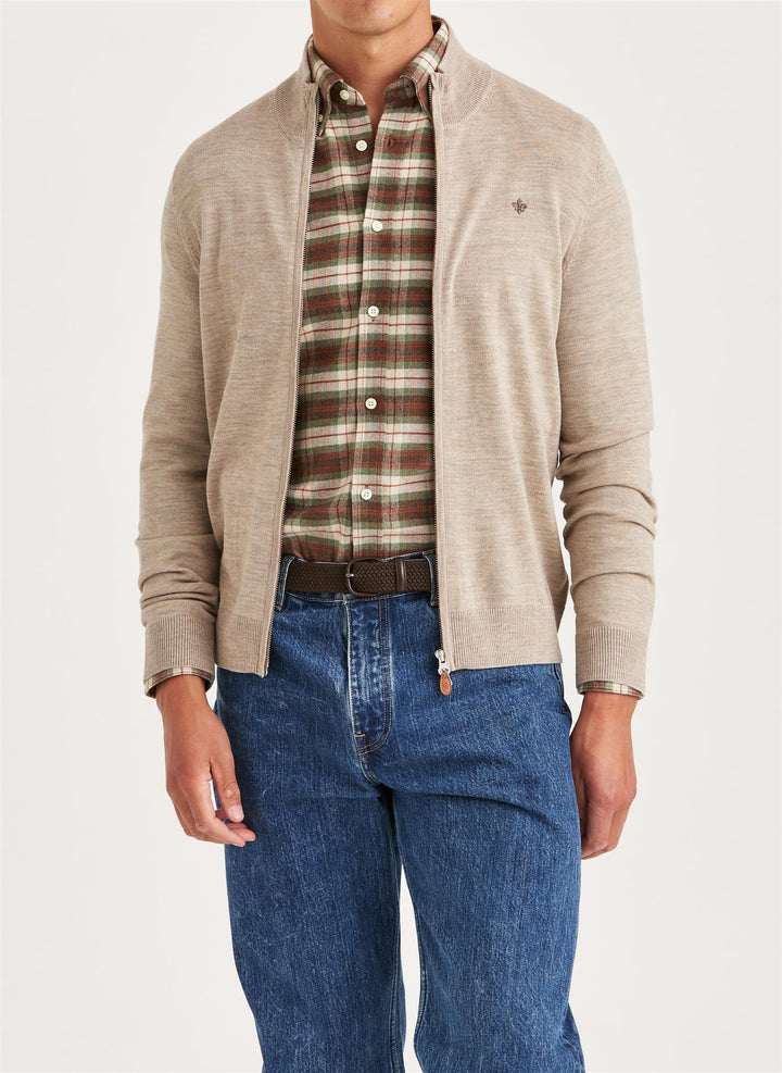 Merino Zip Cardigan Khaki