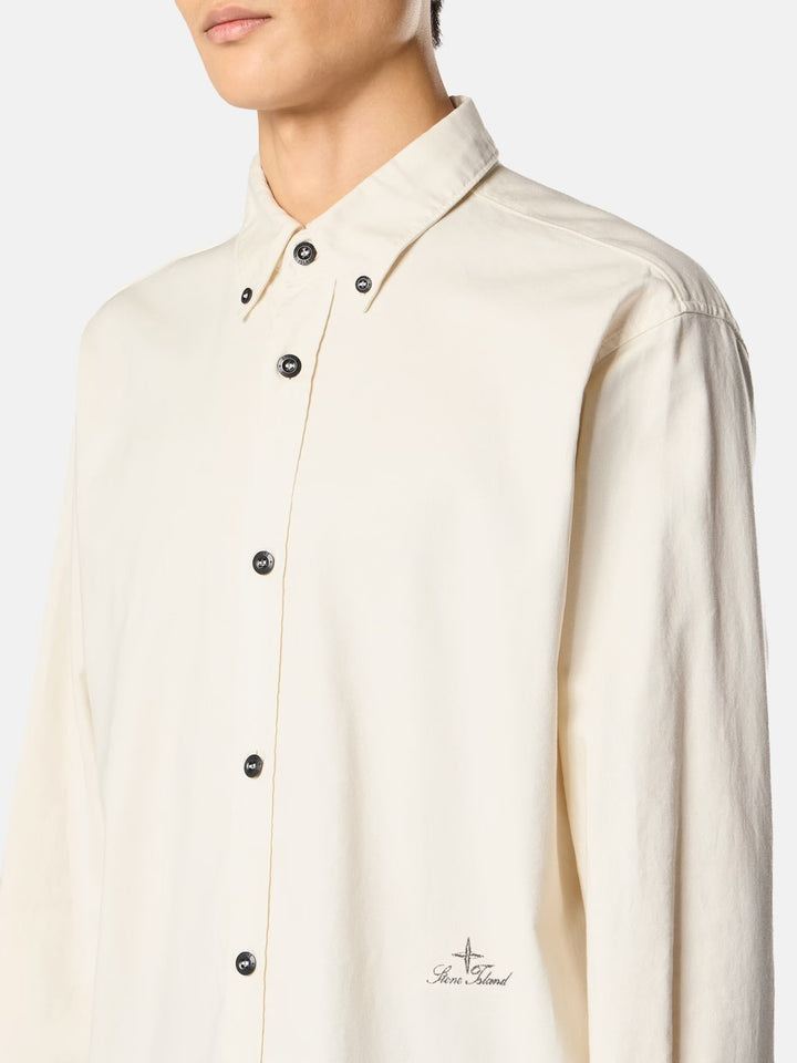 1100004 Comfort-Fit Long-Sleeve Shirt With Logo Embroidery Ivory