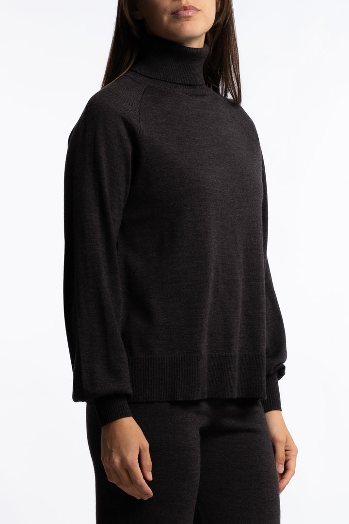 Minken Merino Sweater- Dark Brown Melange