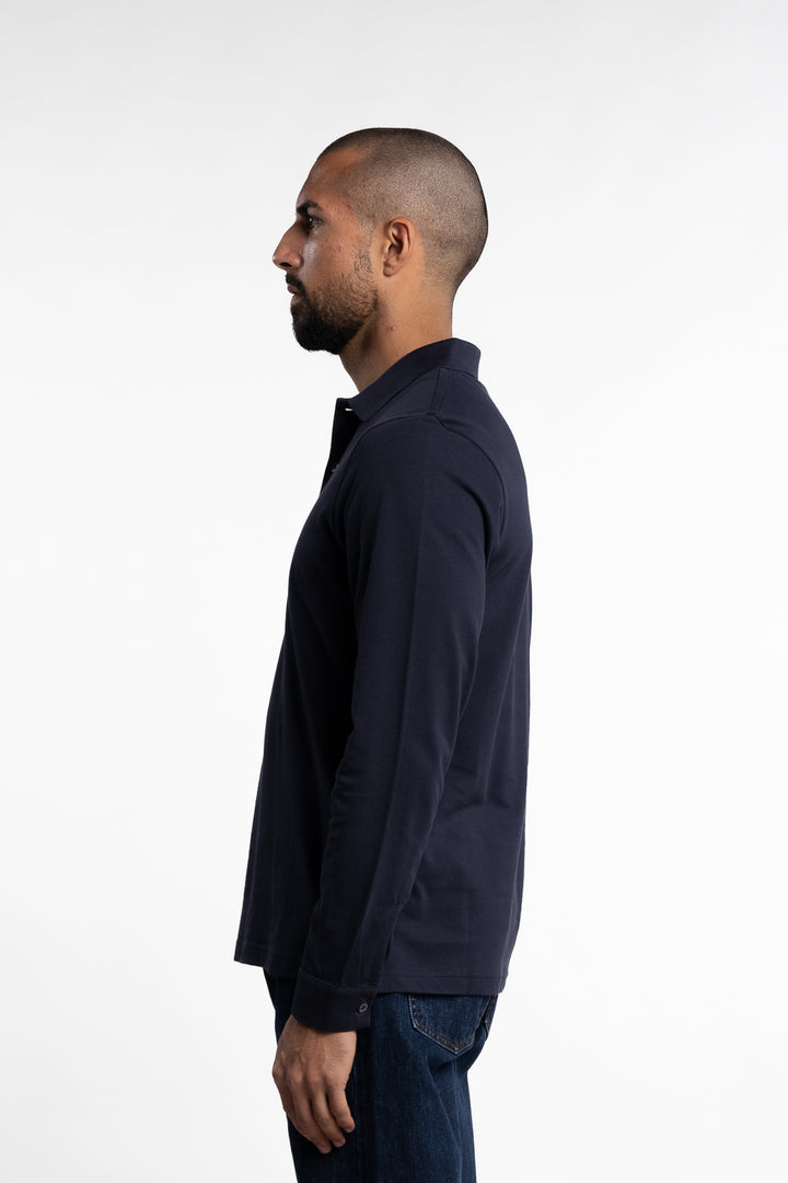 Long Sleeve Pique Polo Shirt Navy