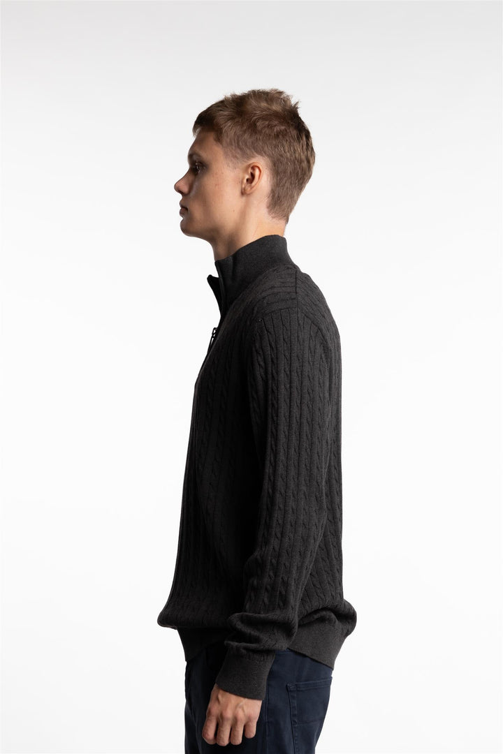 Half Zip Cable Knit Charcoal Melange