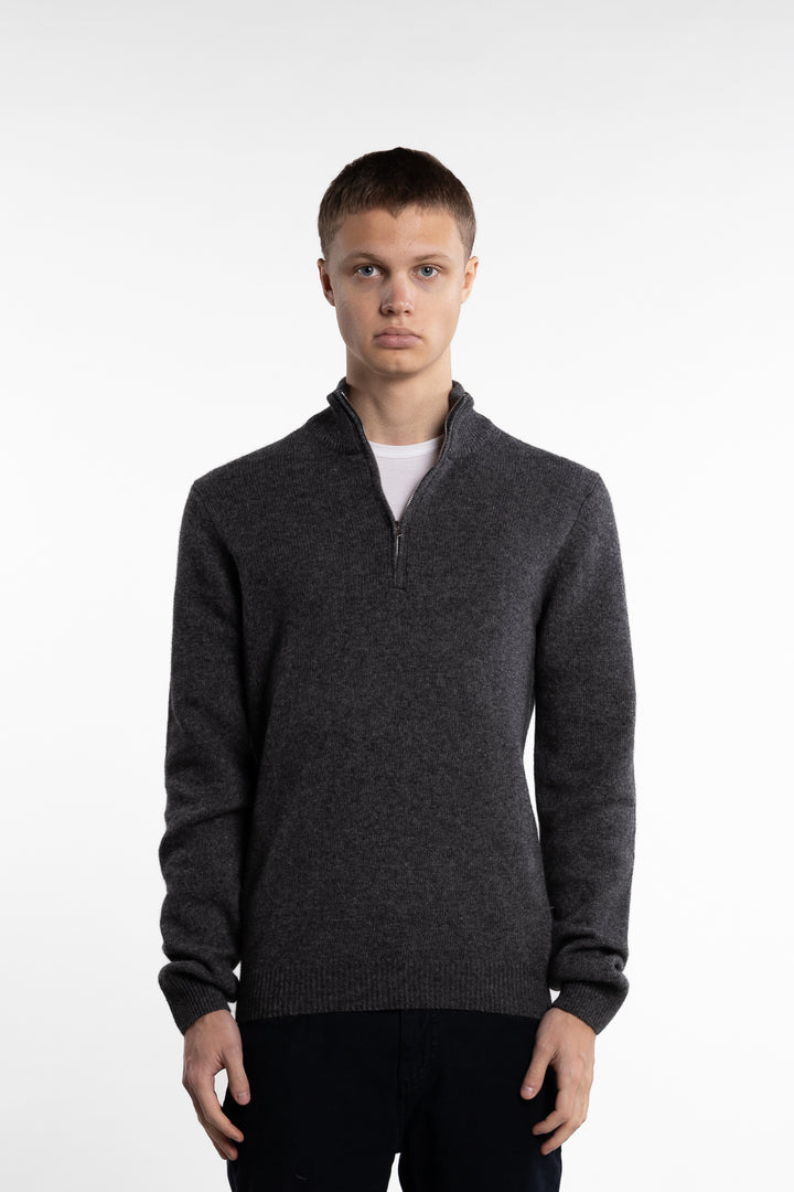 Karl Half-Zip Lambswool Knit Grey